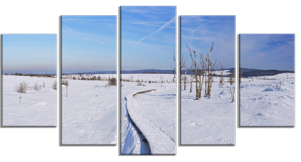 Hautes Fagnes in Belgium Panorama, Seashore Canvas Wall Art, 60"x32", 5 Panels