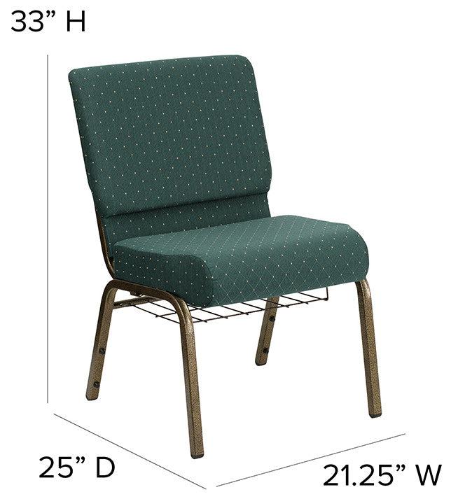 21''W Chair in Hunter Green Dot Patterned Fabric with Book Rack