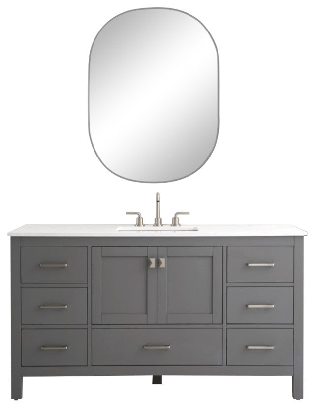 Vanea 60" Single Bathroom Vanity With White Quartz Top, Gray