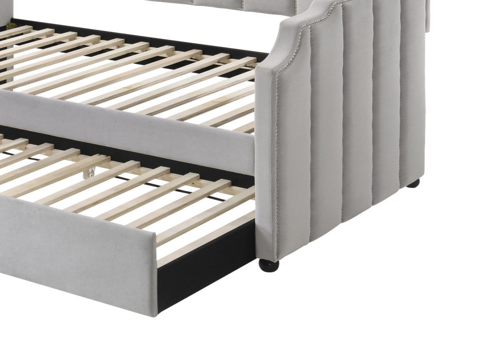 Benzara BM214913 Fabric Twin Size Daybed Channel Tufting & Nailhead Trim, Gray