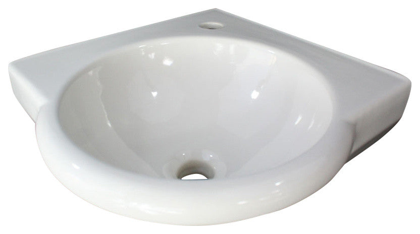 White 15"  Round Corner Wall Mounted Porcelain Bathroom Sink