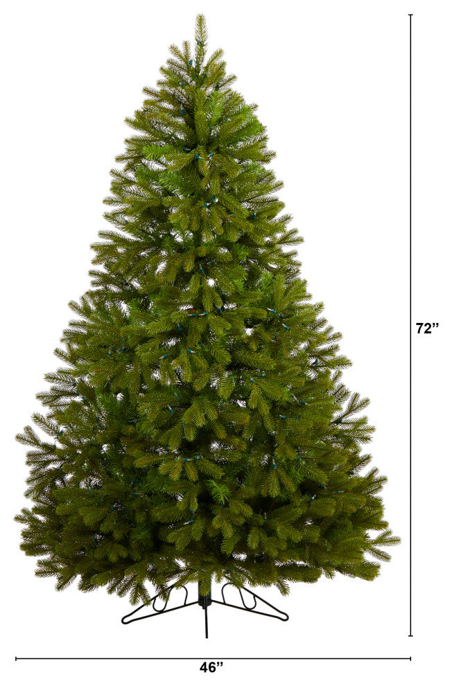 6' Cambridge Spruce Flat Back Faux Xmas Tree W/ White Lights & Bendable Branches