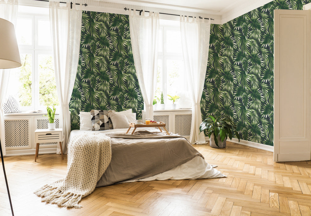 Elegant Leaves Wallpaper, Green, 20x396