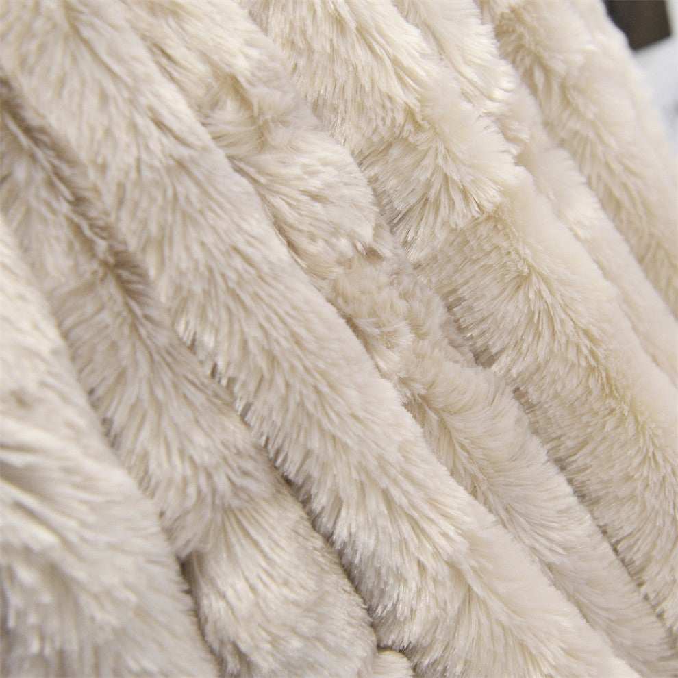 Double Sided Over-Sized Faux Fur Throw Blanket, Oatmeal, 70''''x80''''