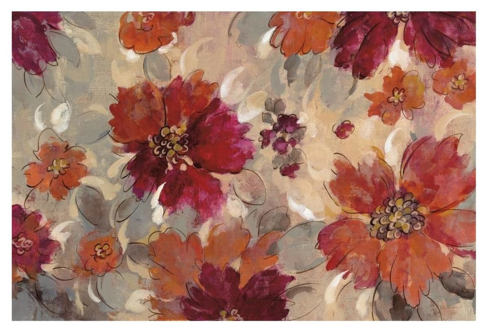 "Magenta and Coral Floral" Digital Paper Print by Silvia Vassileva, 26"x18"