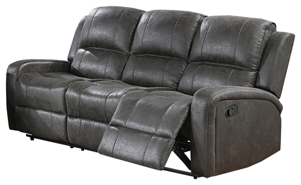 Leather-Like Fabric Upholstered Manual Reclining Sofa, Smoke