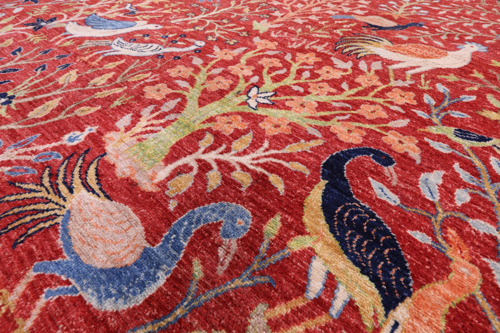 9' 1" X 12' 1" Persian Tree Of Life Hand-Knotted Wool Rug Q7813