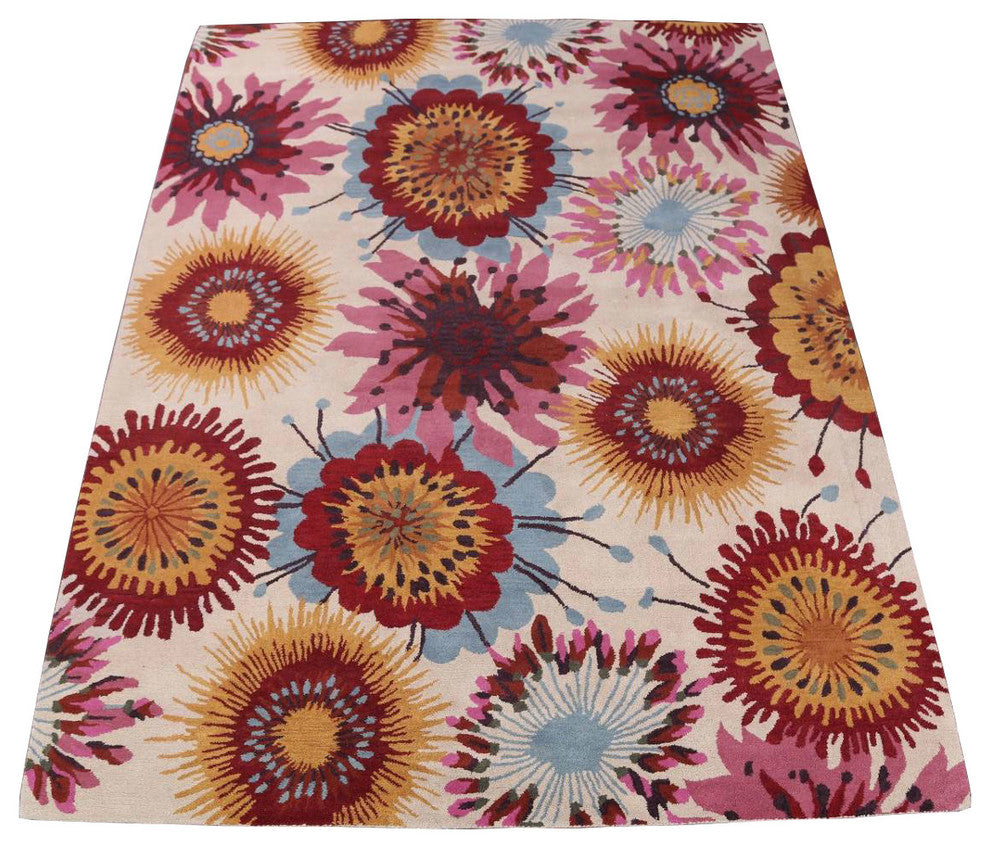 Floral Hand Tufted Oriental Oushak Transitional Area Rug, Pink, 10x13