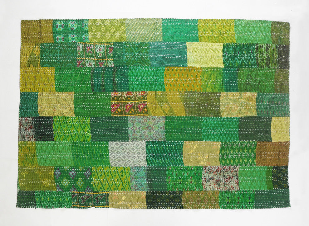 Peacock Kantha Throw Blanket