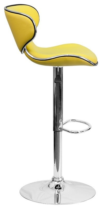 Estella Mid-Back Deep Curved Yellow Vinyl Swivel Adjustable Barstool