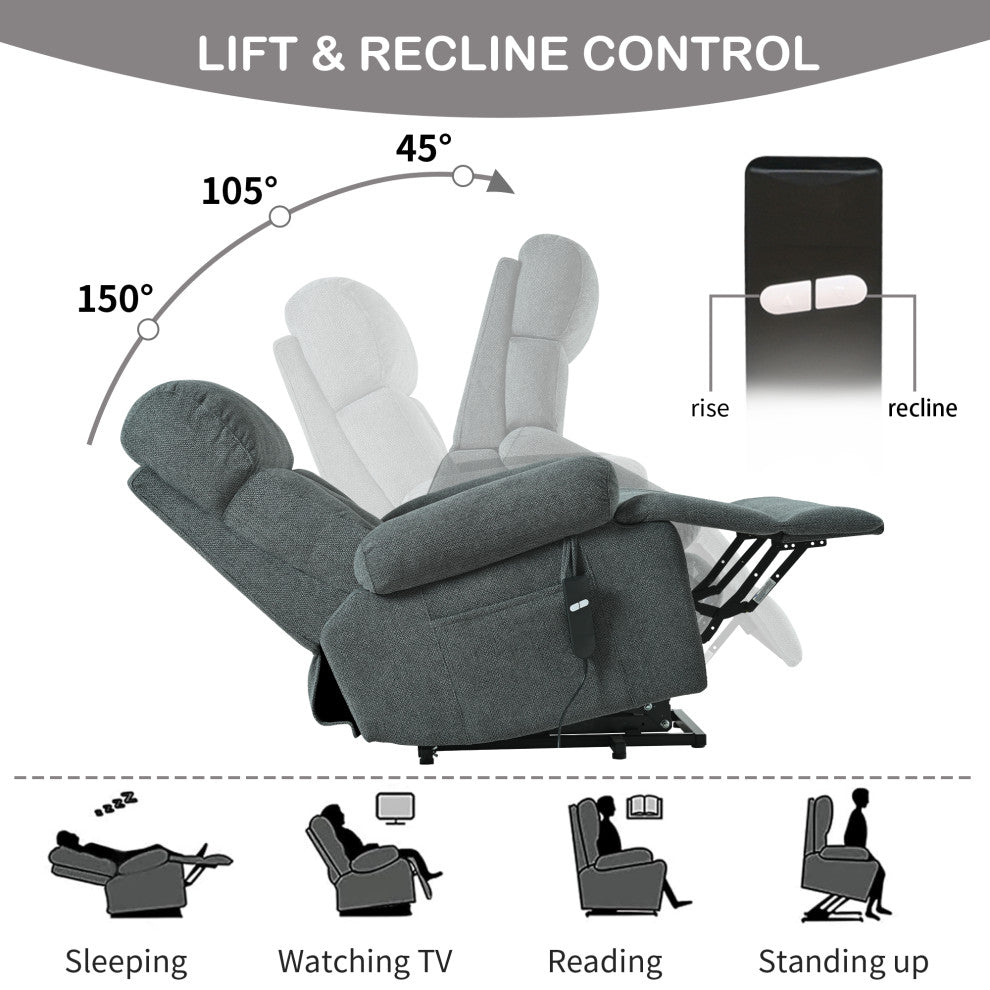 GDF Studio Oversized Power Lift Recliner Chair for Seniors, Remote Control, Dark Gray