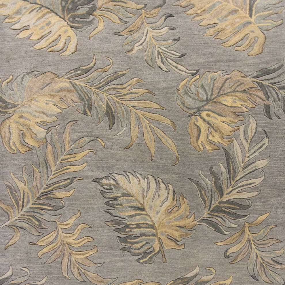 HomeRoots 8'x11' Grey Hand Tufted Tropical Palms Indoor Area Rug