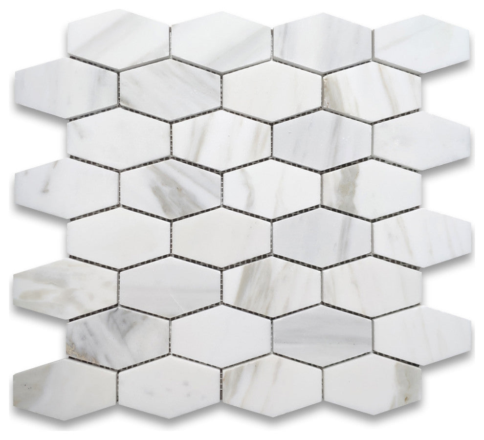 Calacatta Gold Marble 1-1/4x3 Elongated Hexagon Mosaic Tile Polished, 1 sheet