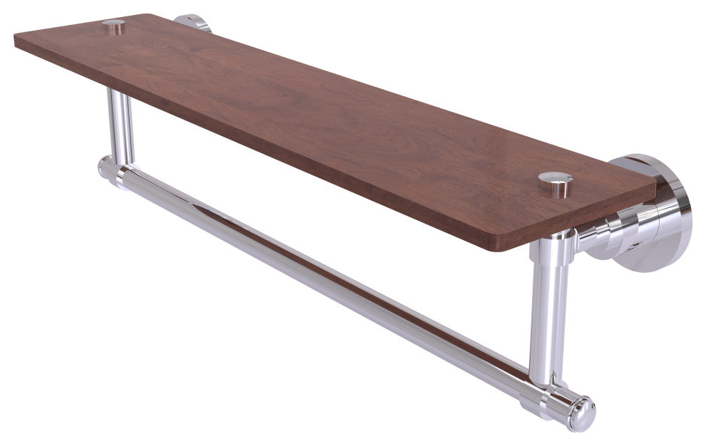 Washington Square 22" Solid Wood Shelf and Towel Bar, Polished Chrome