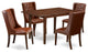5Pc Dining Set, 1 Butterfly Leaf Table, 4 Brown Padded Chairs, Mahogany Finish