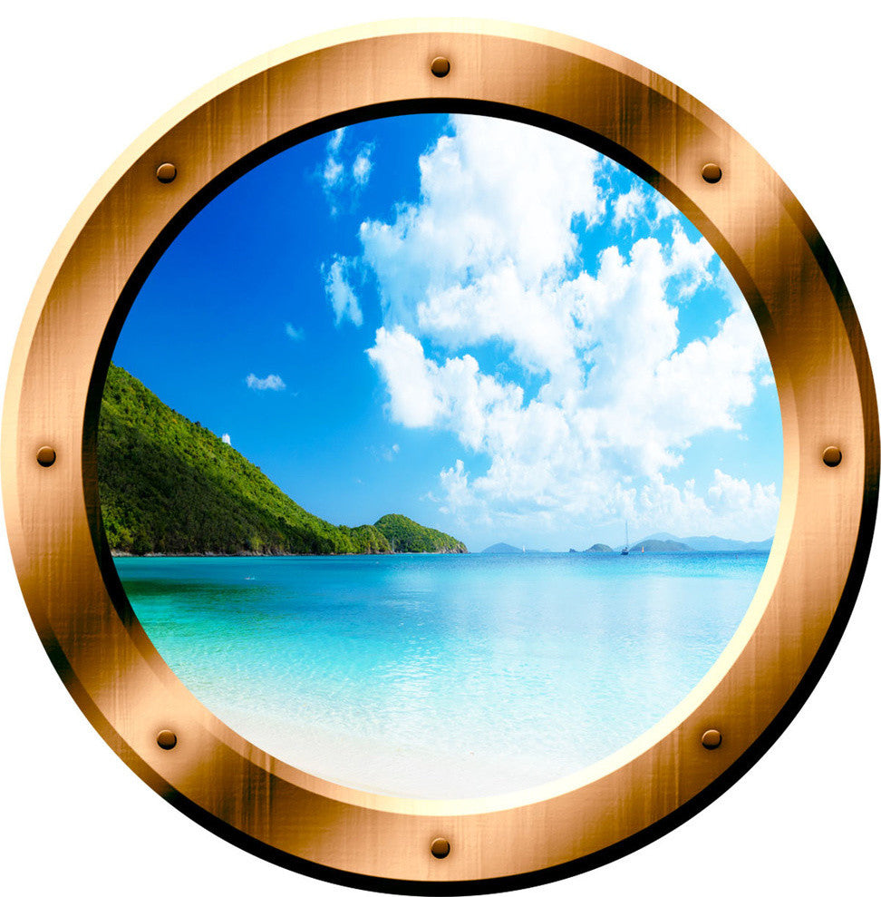 Sea Porthole Ocean View Wall Decal Peel And Stick Mural, 20" Diameter