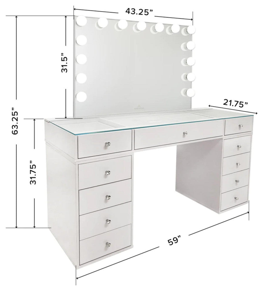 SlayStation Naomi Vanity Table with Mirror, Drawer, White