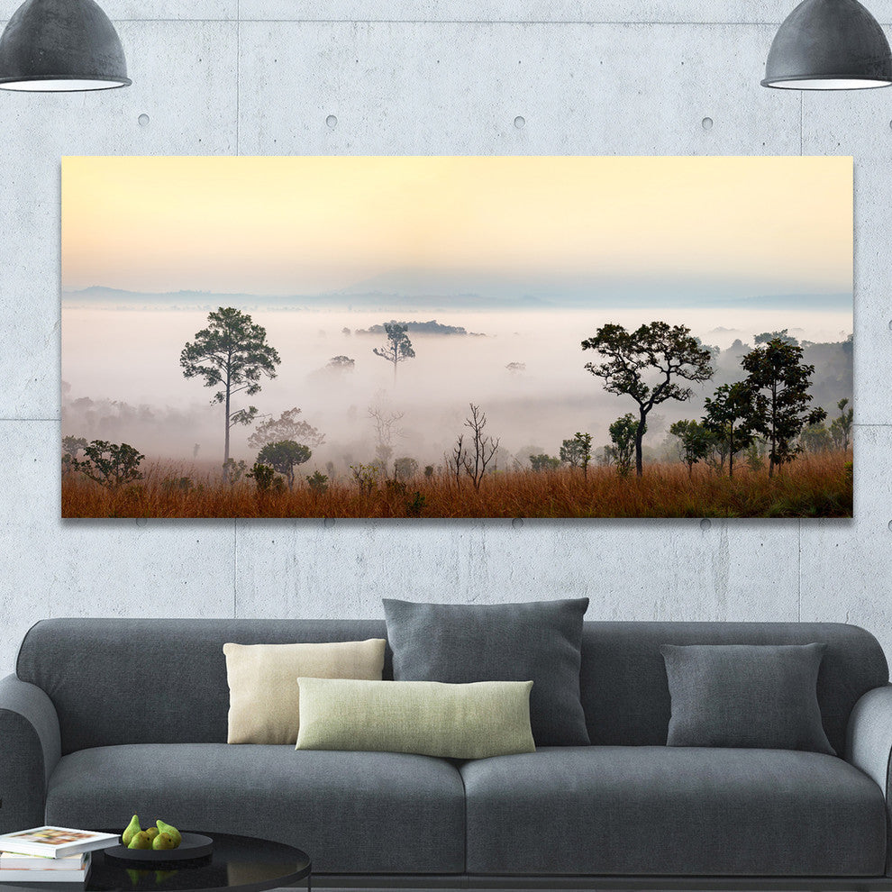 Misty Morning Panorama, Landscape Canvas Art Print, 60"x28"