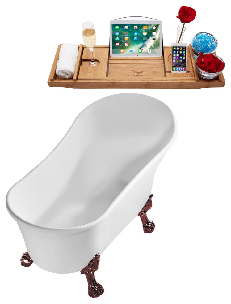 59" Streamline N347ORB-IN-WH Clawfoot Tub and Tray With Internal Drain