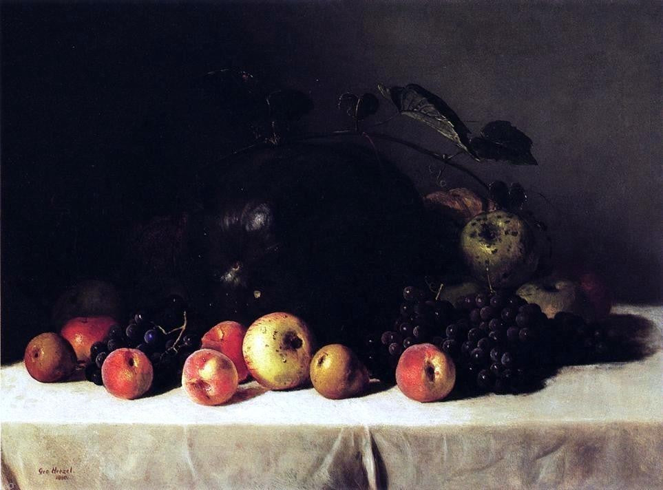 George Hetzel Still Life With Watermelon Grapes and Apples Wall Decal