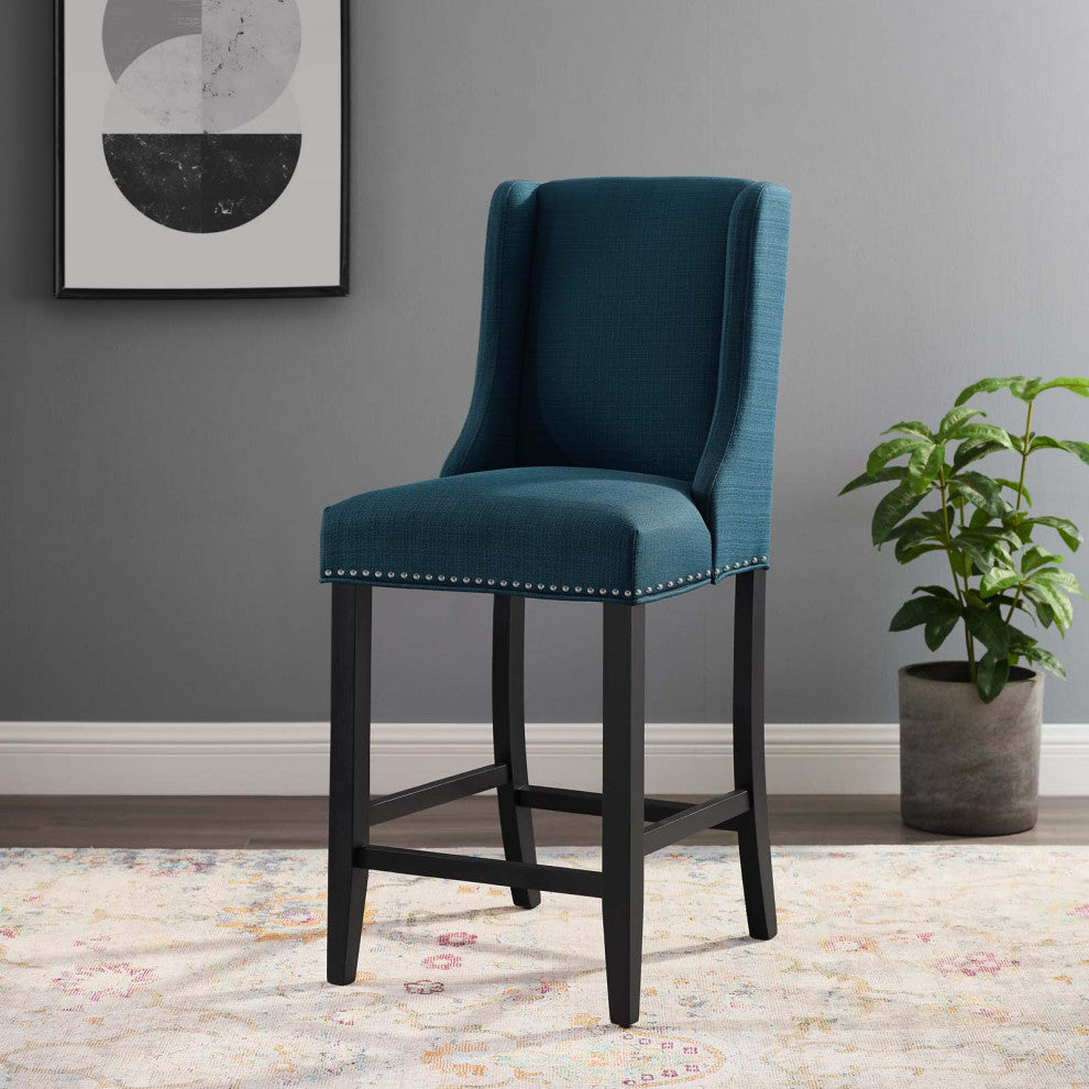 Counter Stool Chair, Fabric, Wood, Navy Blue, Modern, Bar Cafe Bistro Restaurant