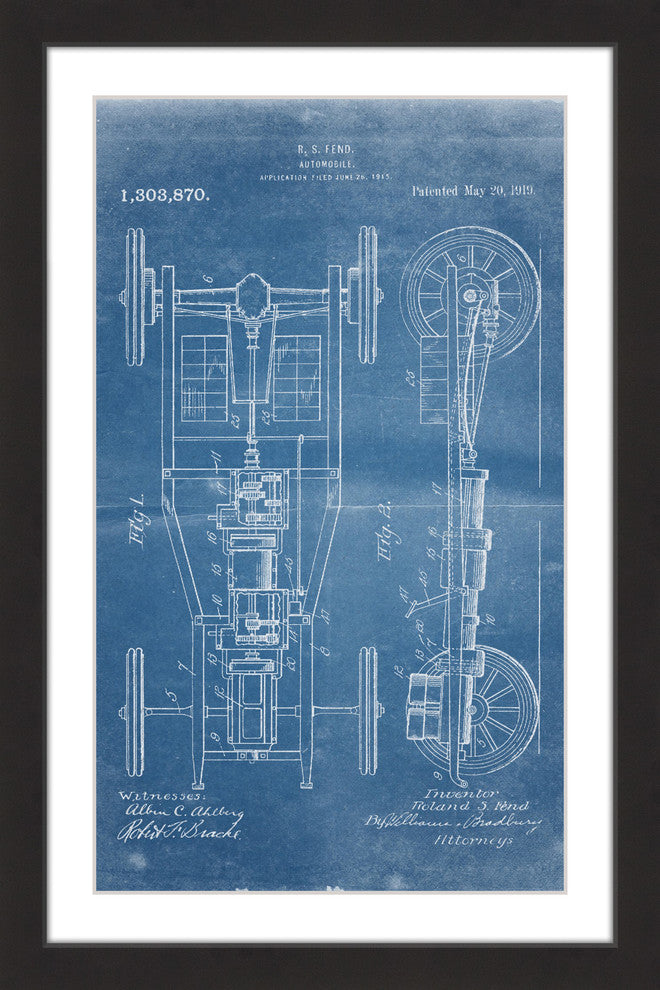 "Automobile 1919 Blueprint" Framed Painting Print