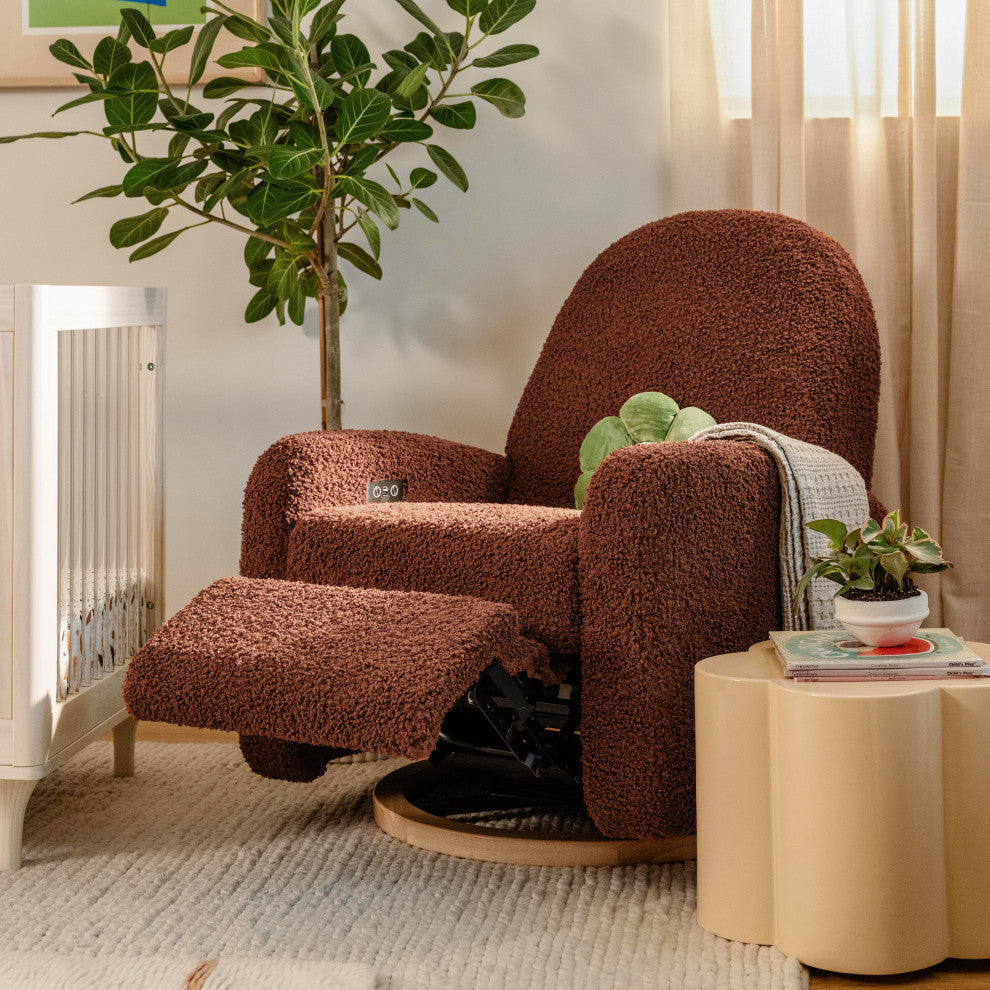 Nami Electronic Recliner and Swivel Glider Recliner, Boucle With USB port, Rouge Teddy Loop With Light Wood Base