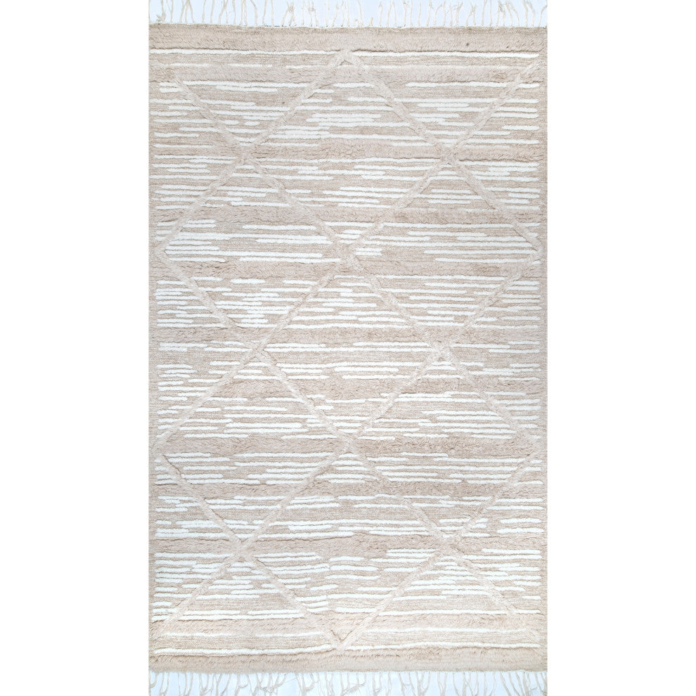 Bing Shag Area Rug, Beige 2'x8'