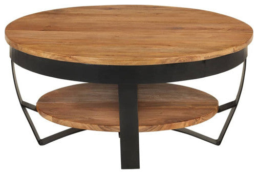 vidaXL Accent Table With Shelf, Solid Acacia Wood, 25.6"x12.6"
