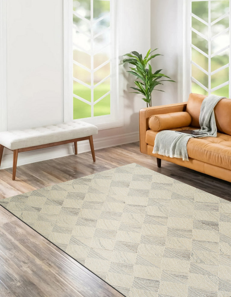 Hand-Tufted Wool Multi Gray Geometric Modern Tufted Rug, 5'x8', 5'x8'