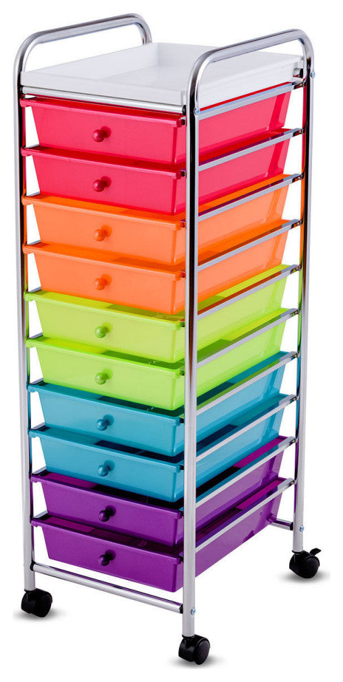 Costway 10 Drawer Rolling Organizer Cart Craft Utility Mobile Trolley Scrapbook