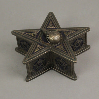 Raven Skull Pentagram Shaped Bronze Finished Trinket Box Wicca Pagan