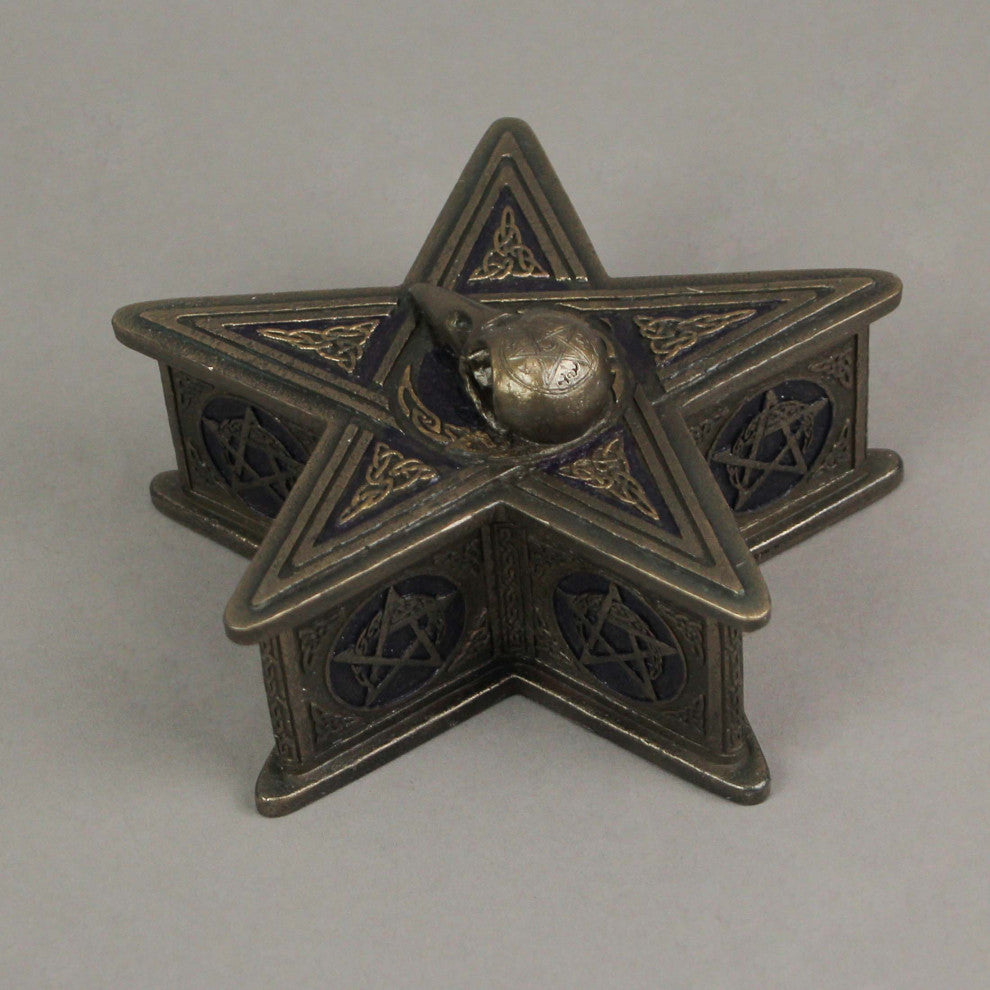 Raven Skull Pentagram Shaped Bronze Finished Trinket Box Wicca Pagan