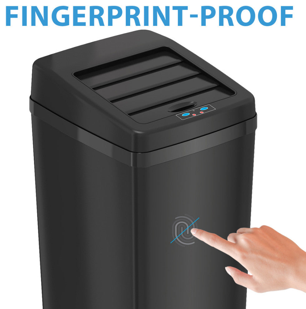 iTouchless 14 Gal Retracting Lid Sensor Trash Can + Odor Filter, Black Steel