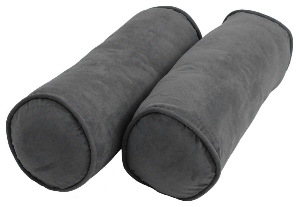 20"X8" Double-Corded Solid Microsuede Bolster Pillows, Set of 2, Steel Gray