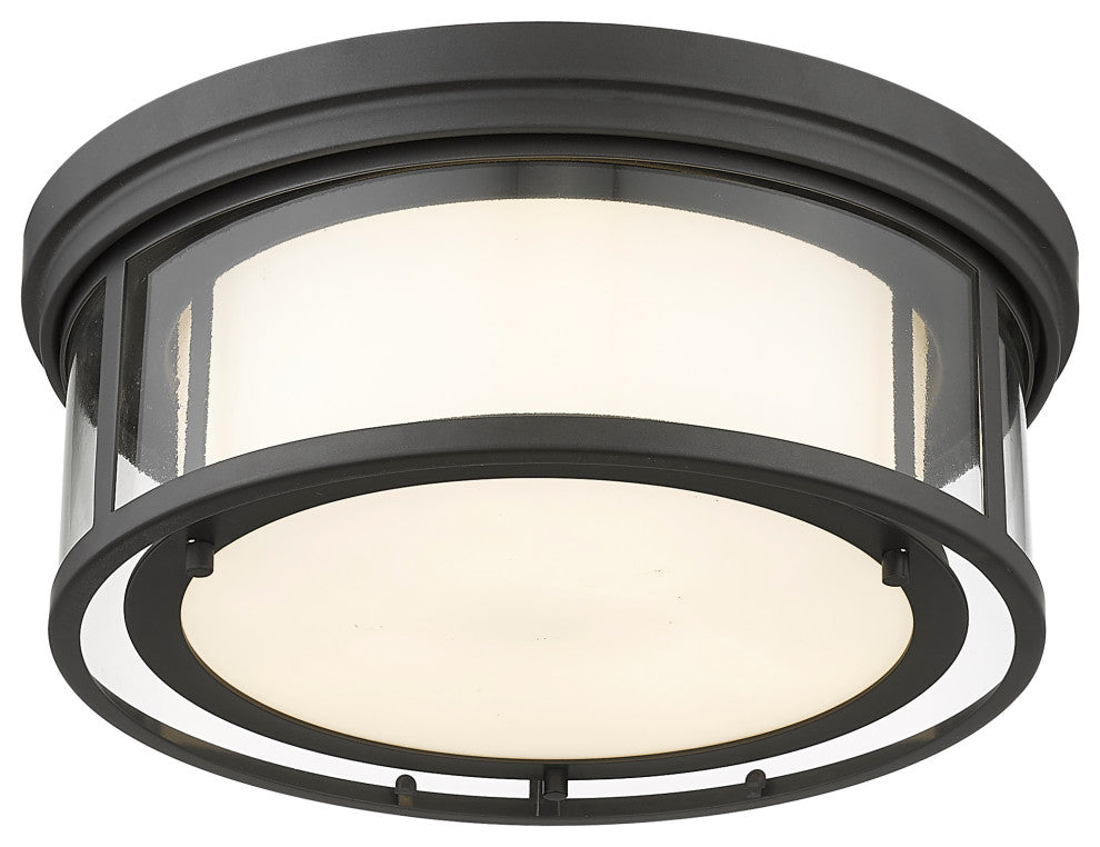 Zlite 426F16-BRZ 3-Light Flush Mount, Clear Outside/Matte Opal Inside