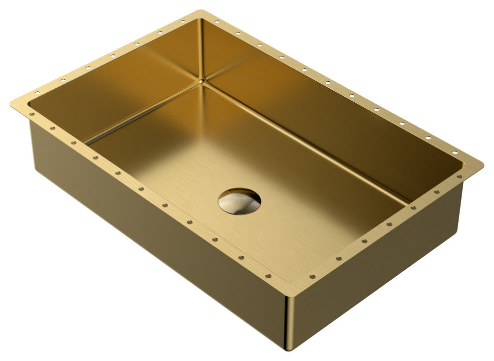 Karran Cinox Stainless Steel Rectangular Undermount Sink, Gold