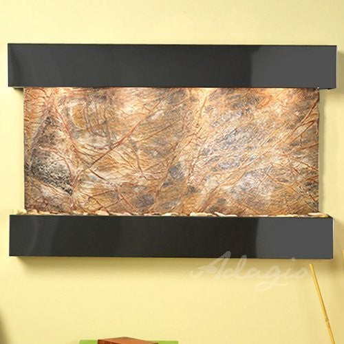 Sunrise Springs Wall Fountain, Blackened Copper, Rainforest Brown Marble, Square