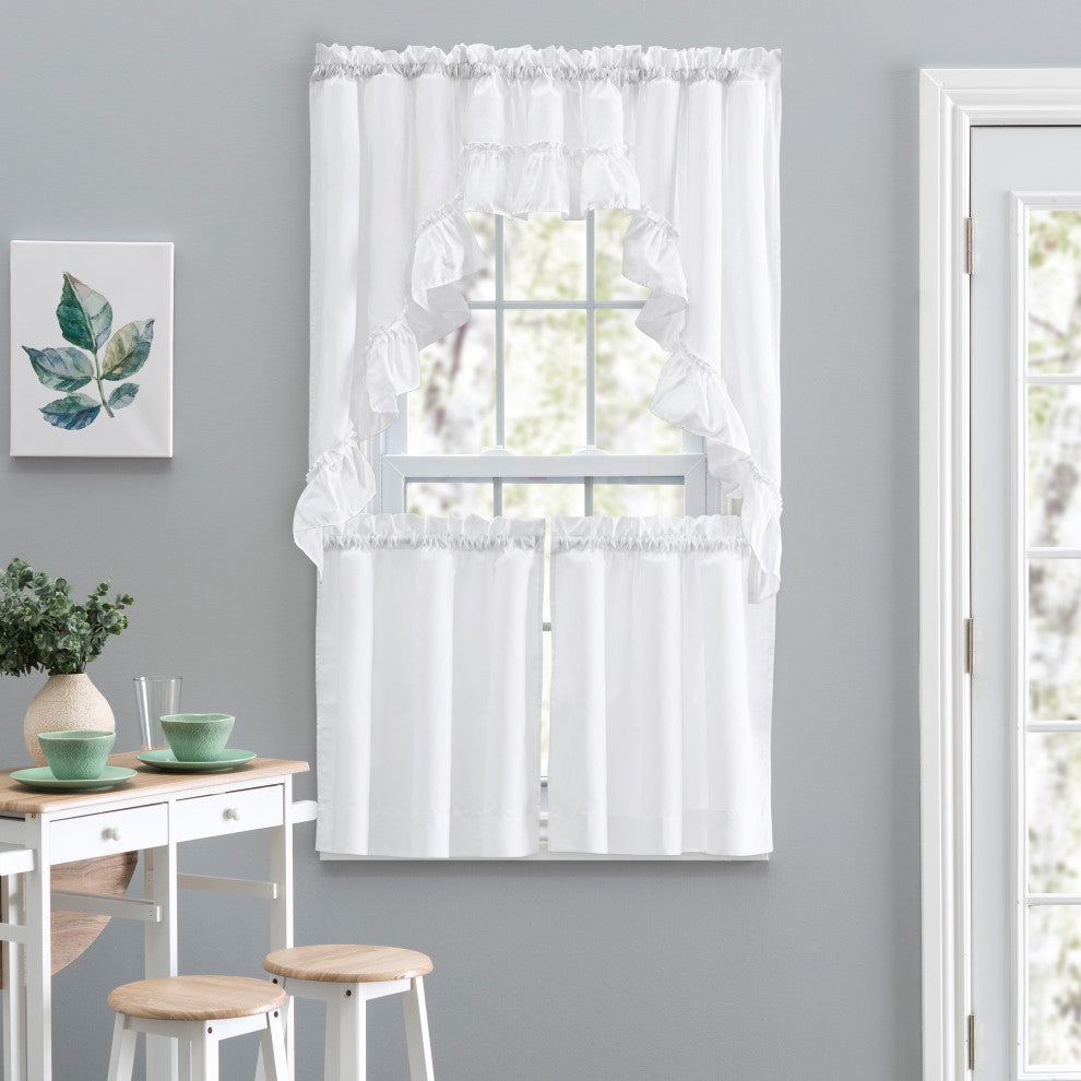 Ellis Curtain Stacey Tailored Tier Pair Curtains, White, 56"x36"