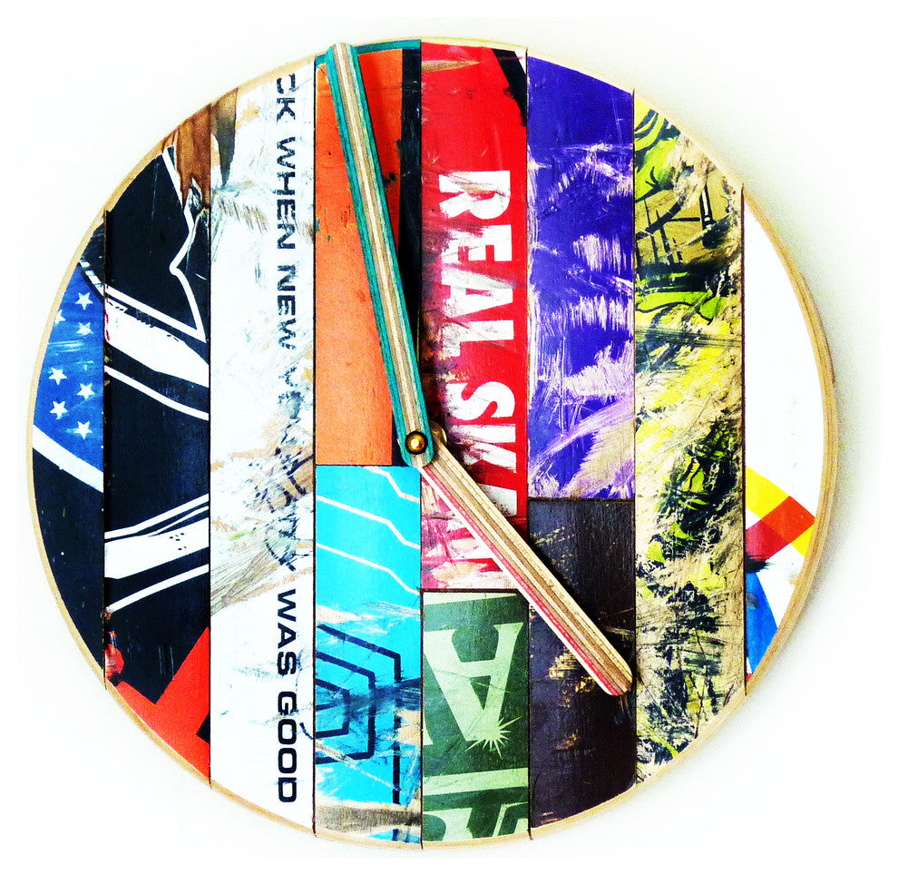 Basic Skate Clock - 10" Dia. Recycled Skateboard WallClock by Deckstool