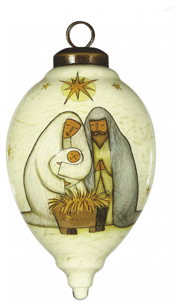 Nativity Holy Family Hand Painted Mouth Blown Glass Ornament
