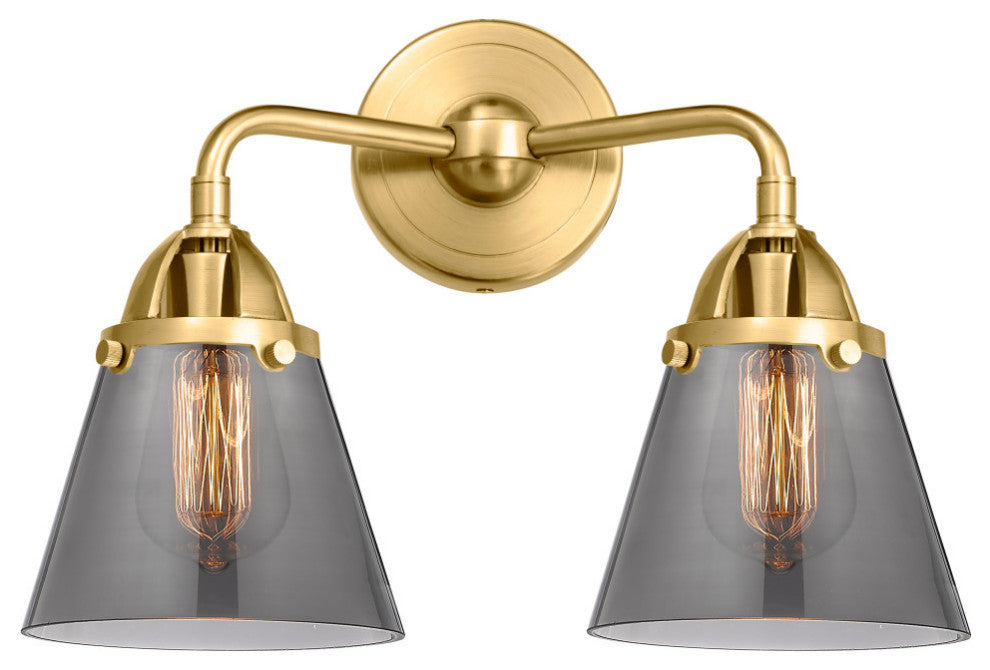 Small Cone Bath Vanity Light, Satin Gold, Plated Smoke, Plated Smoke