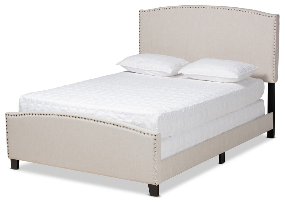 Modern Transitional Beige Fabric Upholstered King Size Panel Bed