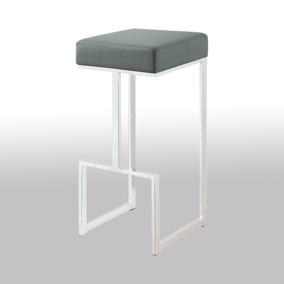 Metal and Faux Leather Bar Stool, Gray