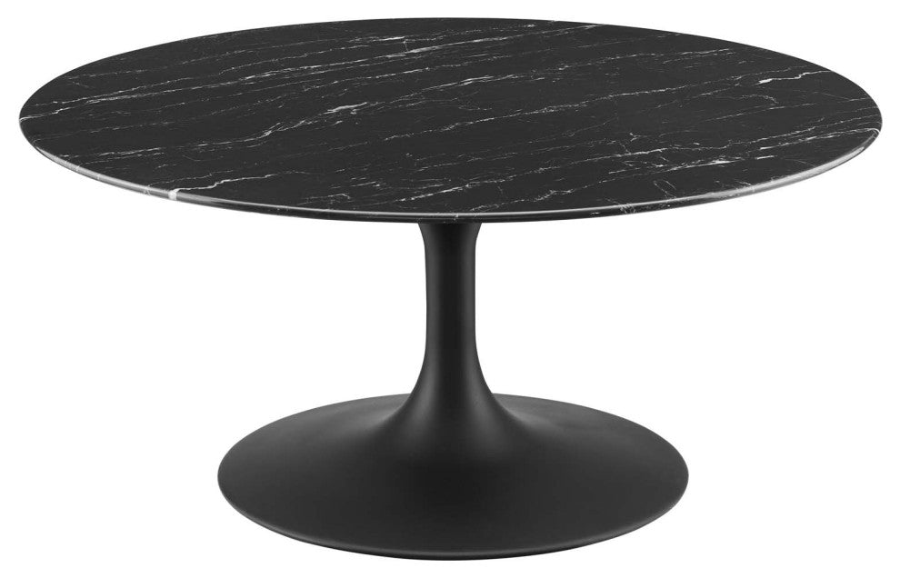 Lippa 36" Round Artificial Marble Coffee Table, Black Black