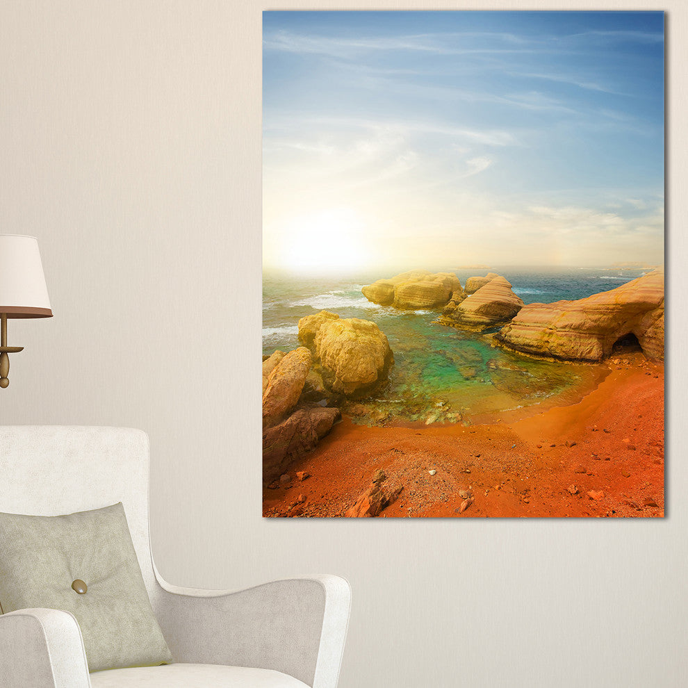 "Rocky Red Beach and Blue Sky" Seashore Canvas Print, 30"x40"