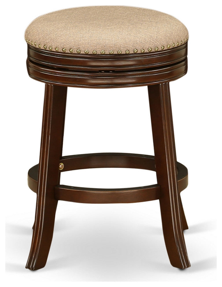 Swivel Backless Barstool 24'' Seat Height, Mahogany Leg, F12-03 Pu Leather Mocha