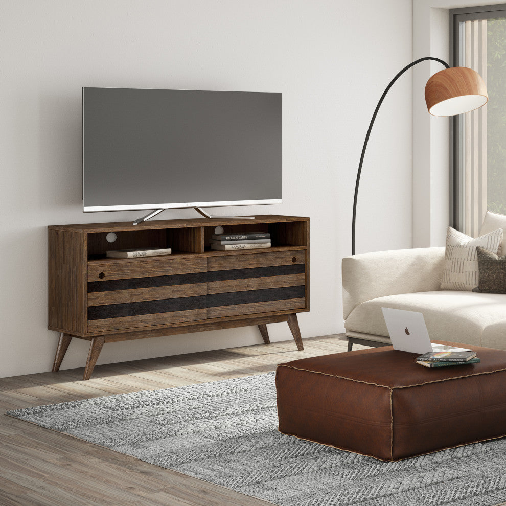 Clarkson Solid Acacia Wood TV Stand, Rustic Natural Aged Brown