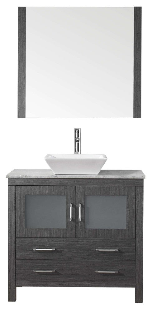 Virtu Dior 36" Single Bathroom Vanity, Zebra Gray , Faucet, Mirror