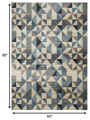 5"x8" Blue Beige Nested Diamonds Modern Area Rug